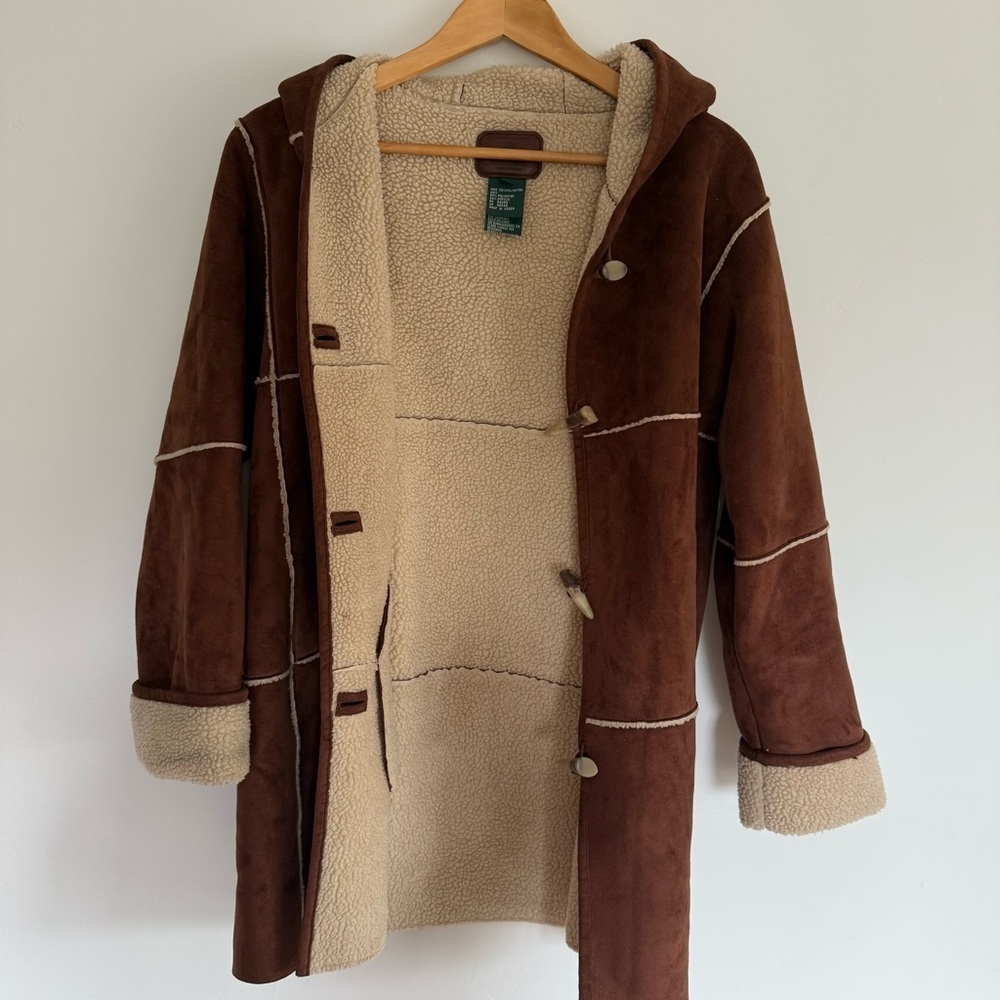 Lauren Ralph Lauren Faux Shearling Suede Hooded Coat | Size S | Pre-Owned - Picture 4 of 5
